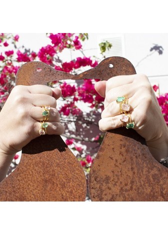 Anillo en Plata Ann Oval Cuarzo Verde Gold