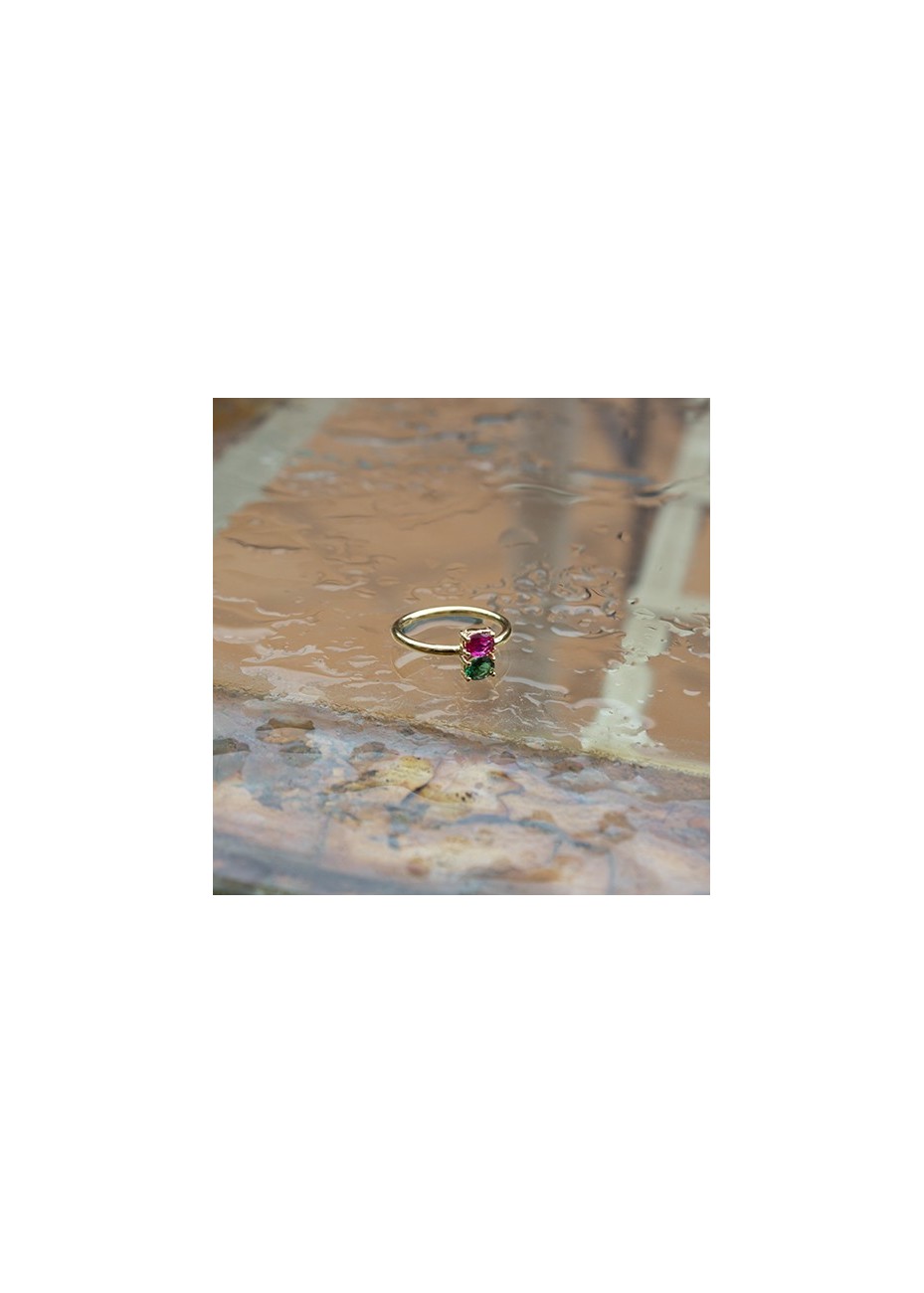 Anillo en Plata Duo Esmeralda y Rubí Sintéticos Gold