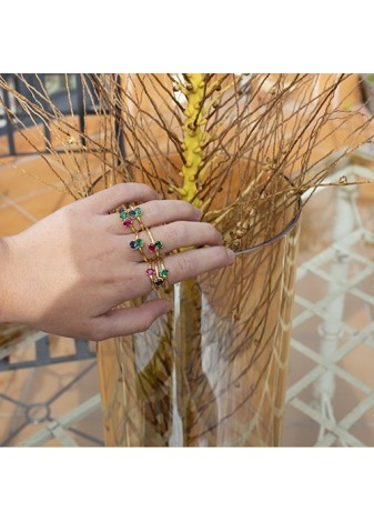 Anillo en Plata Trio Rubí, Zafiro y Esmeralda Sintéticos Gold