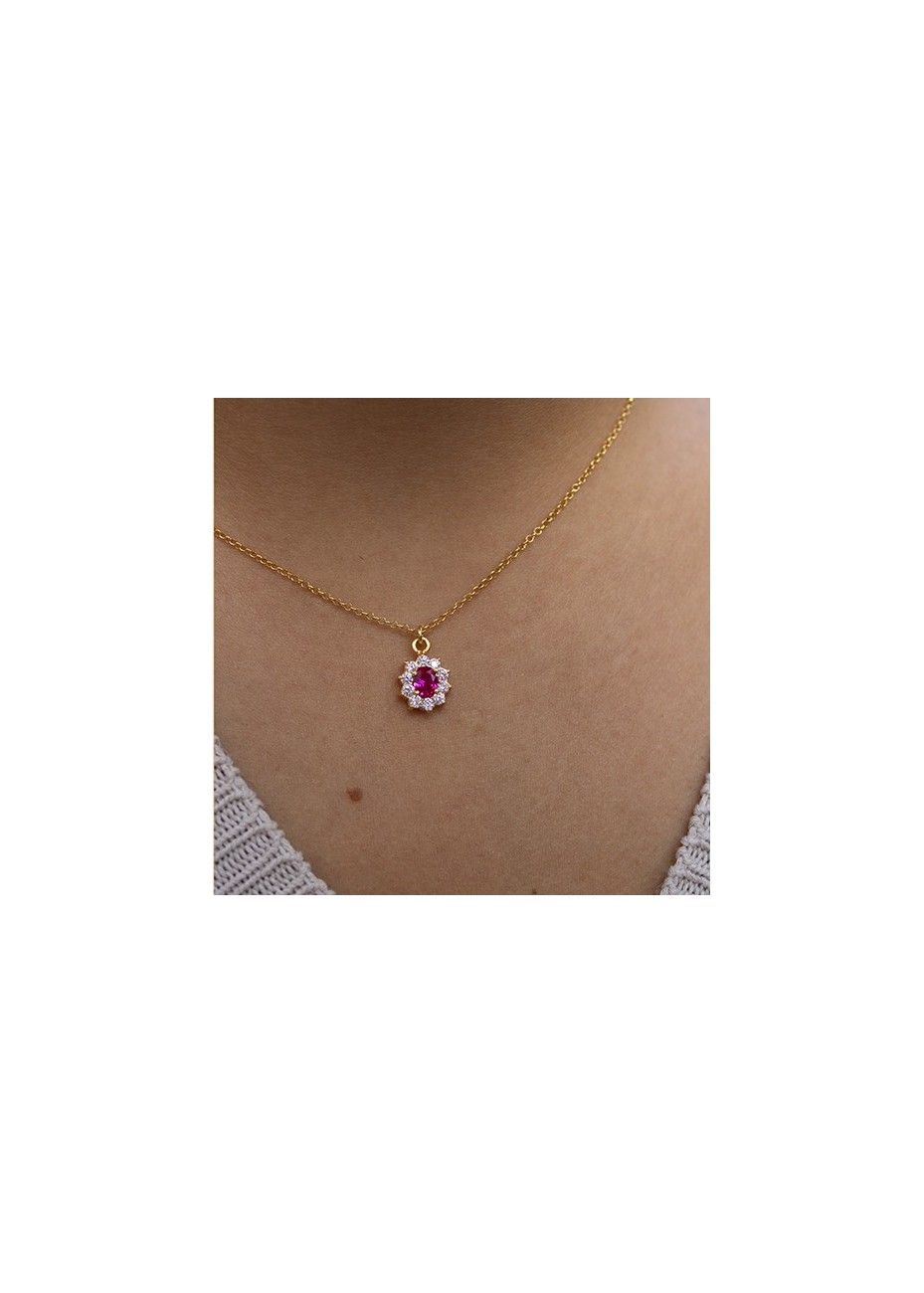 Colgante y Cadena en Plata Sissi en Rubí Sintético y Circonita Blanca Gold