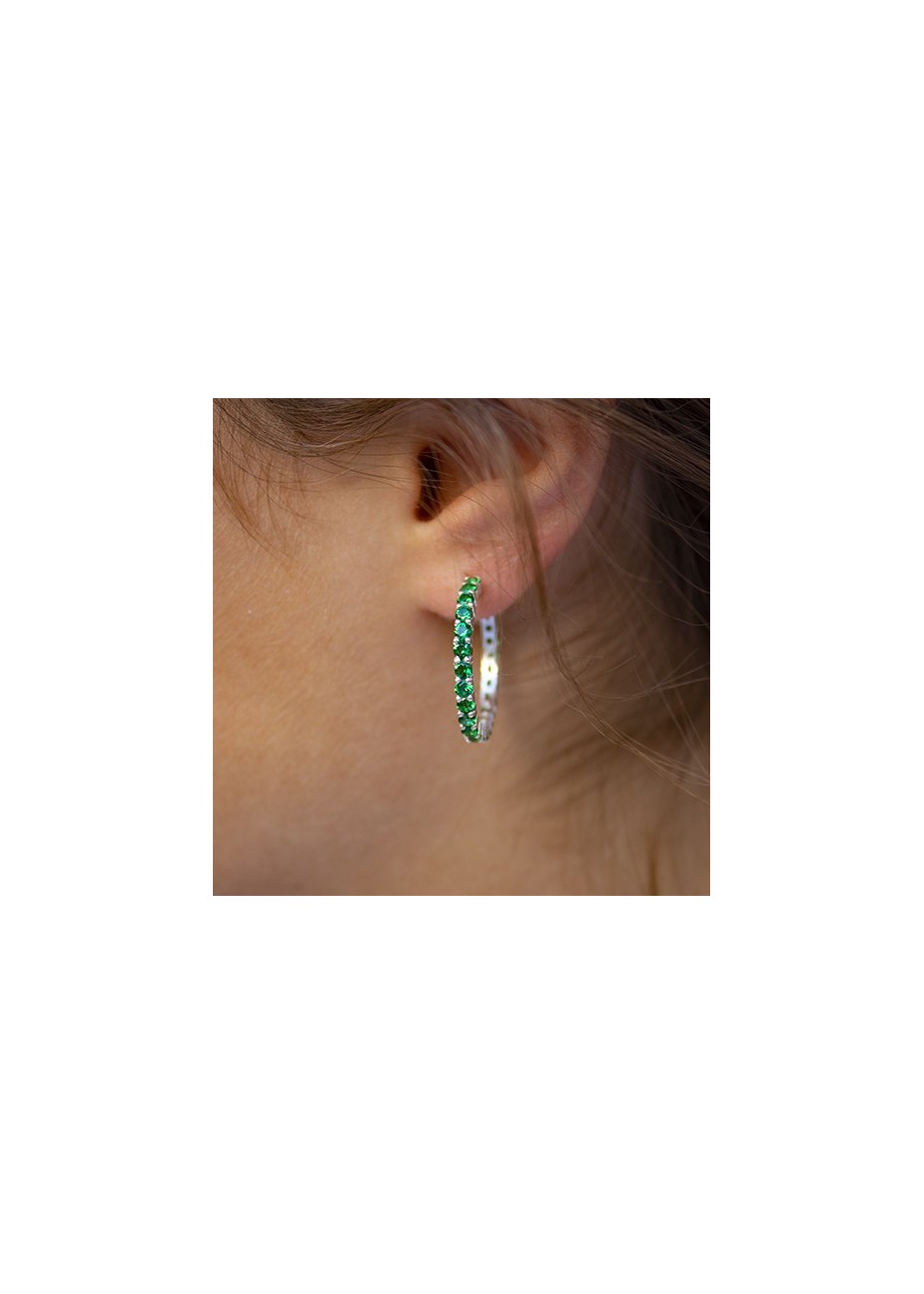 Pendientes en Plata Aro Grande Esmeralda Sintética Silver