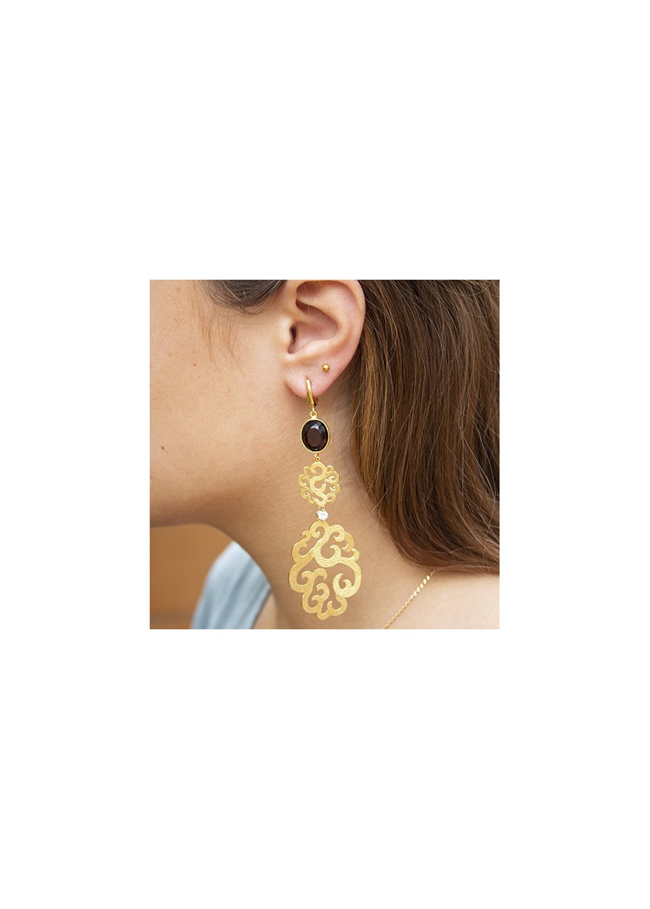 Pendientes en Plata Arabescos Triple Fumé Oscuro Gold