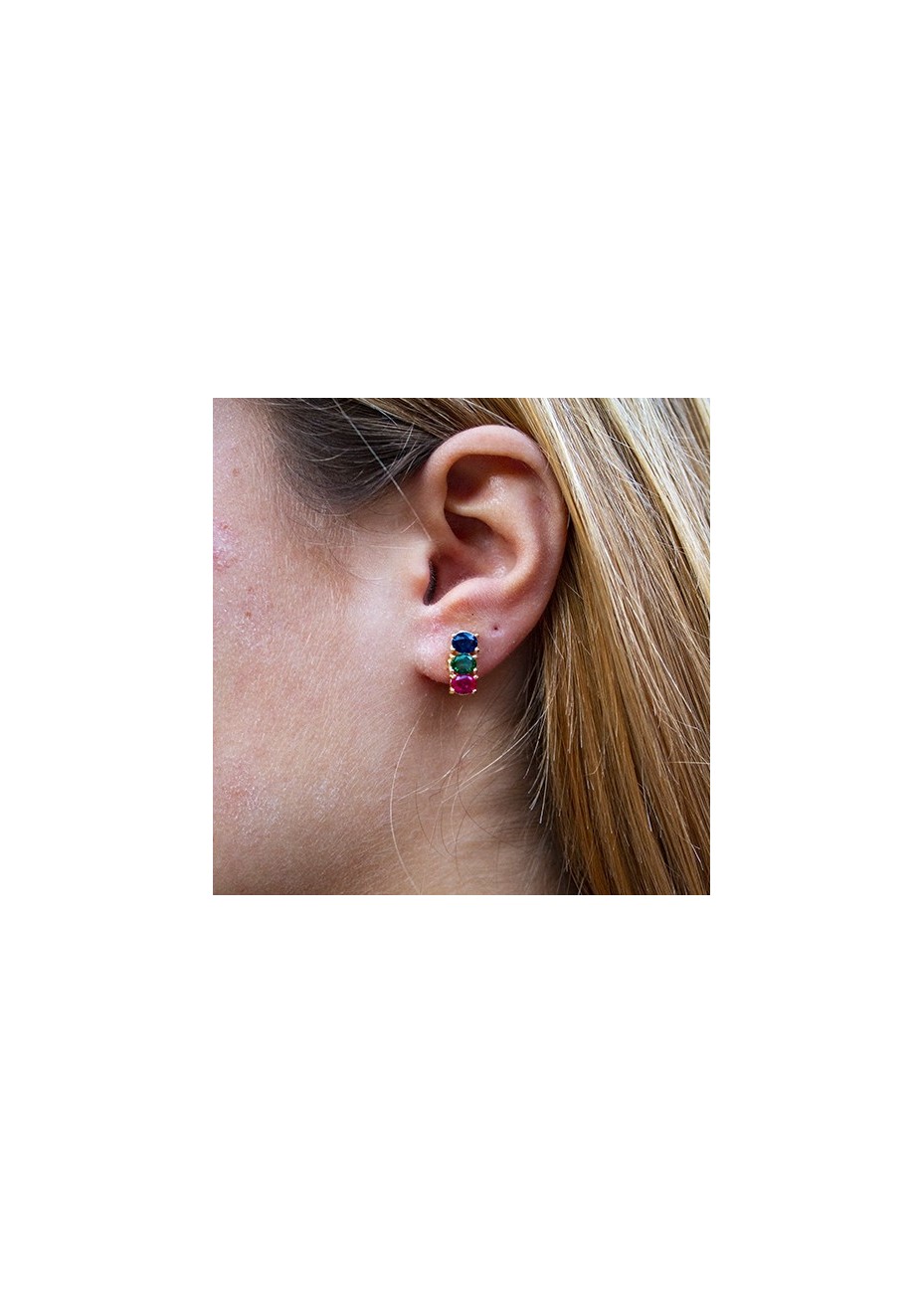 Pendientes en Plata Trío Esm-Rubí-Zaf Gold