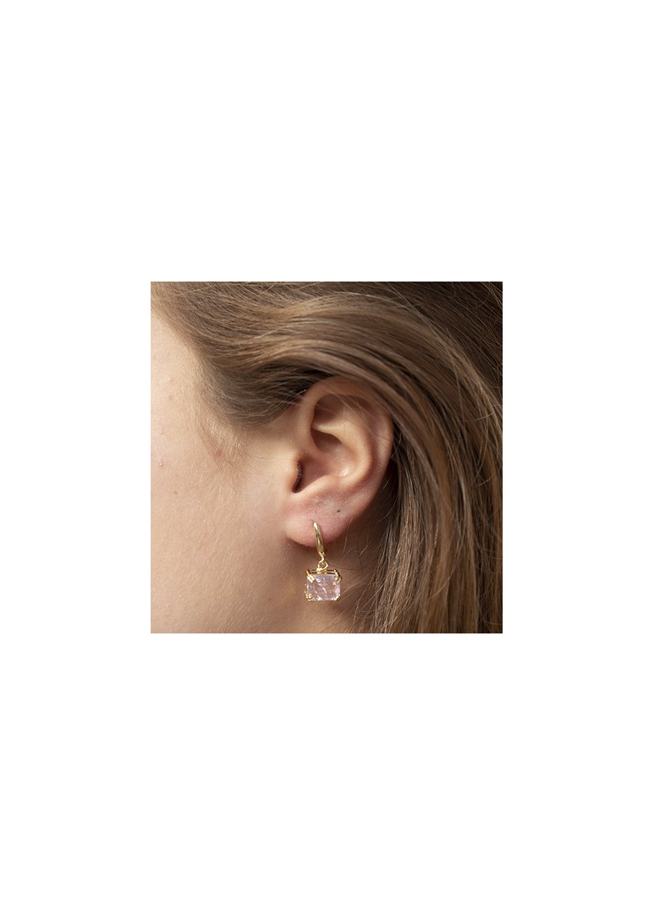 Pendientes en Plata Ann Antico Cuarzo Rosa Gold