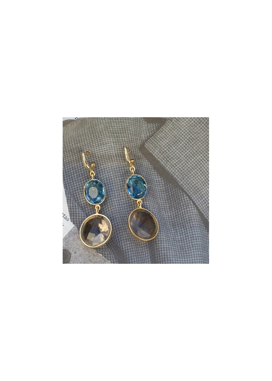 Pendientes en Plata Haly 16 Fumé Hidrotermal y Aguamarina Gold