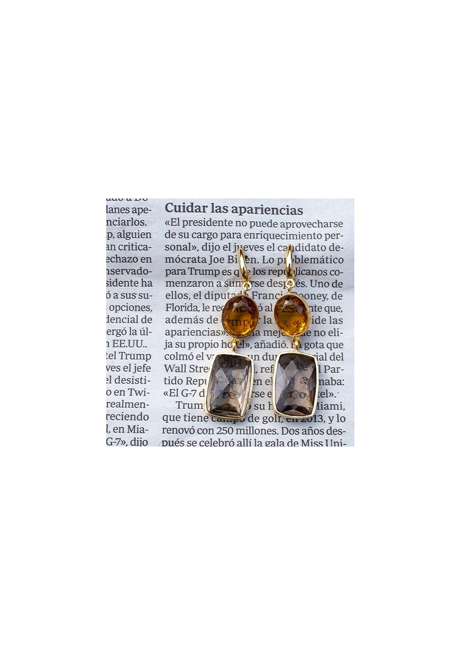 Pendientes en Plata Haly Citrino y Cuarzo Fumé Gold